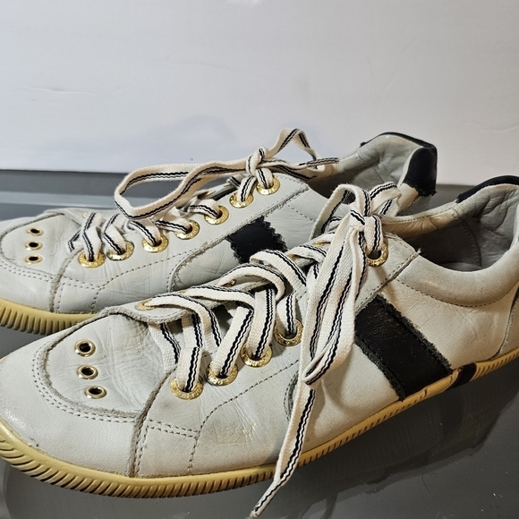 Osklen Shoes - OSKLEN Leather Paneled White Navy Gold Shoes Sneakers Nautical, sz 7